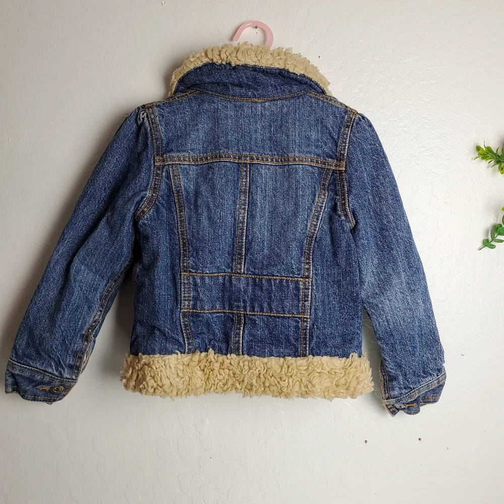 Roxy Girls Blue Denim Jean Jacket with Cream Sherpa Trim
